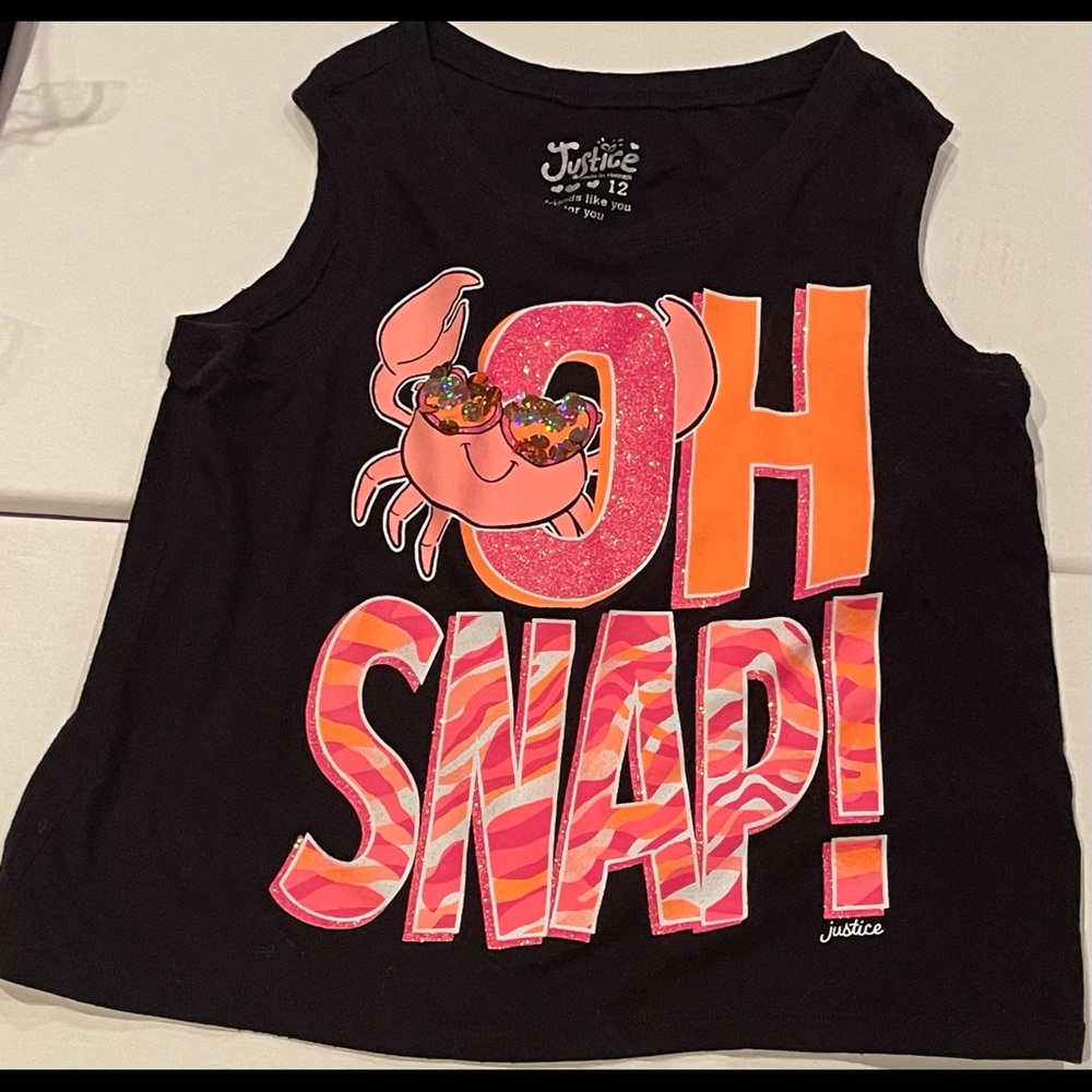 Justice oh snap sleeveless girls shirt .